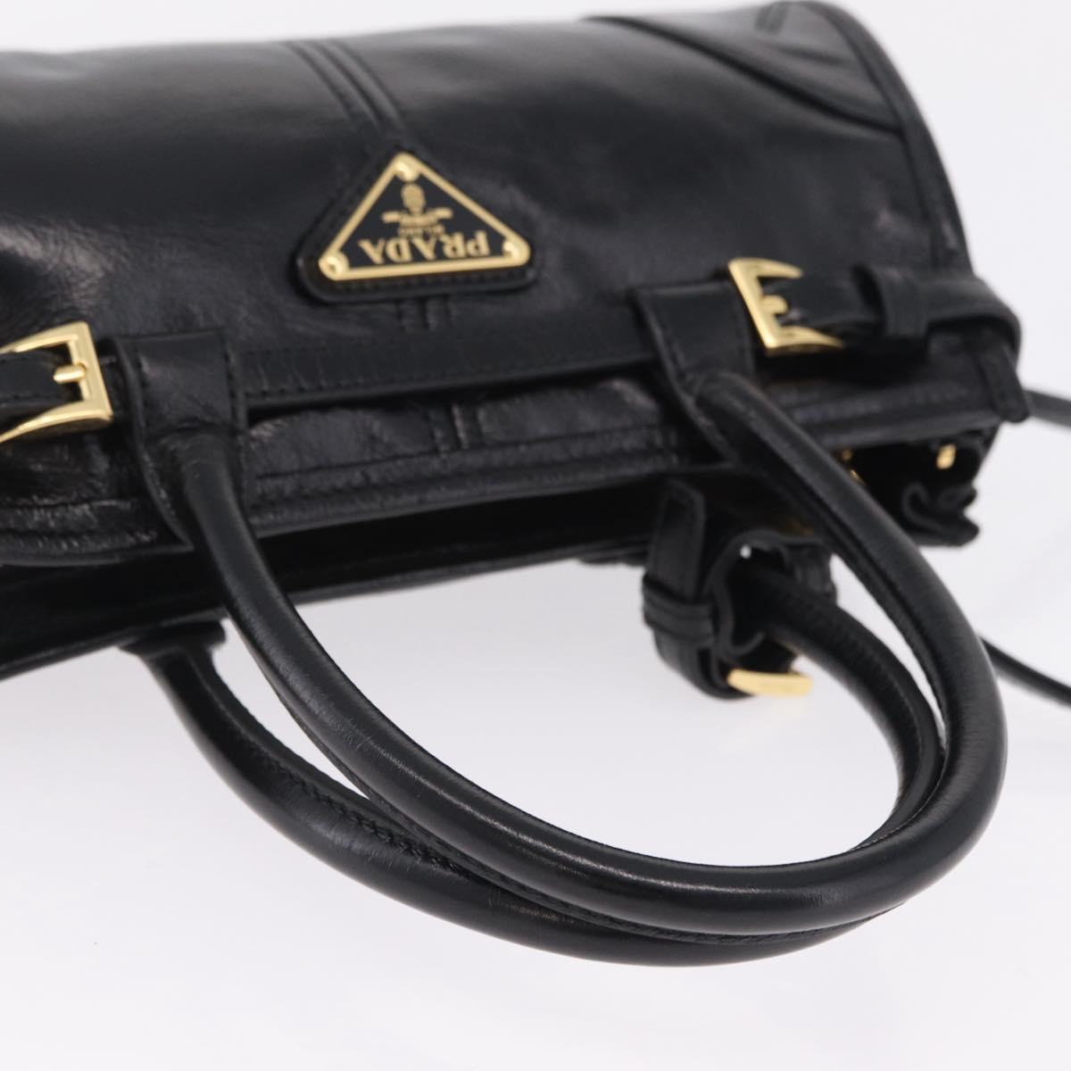 PRADA Bonnie Hand Bag Leather Black Gold Tone Auth 209063SAM