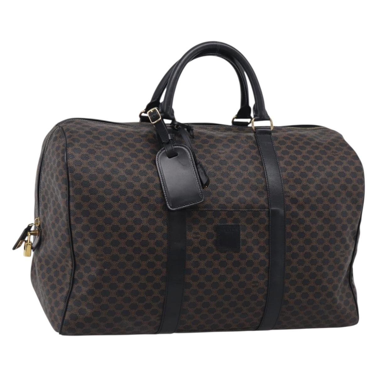 CELINE Macadam Boston Bag PVC Black Gold Tone Auth 209064V