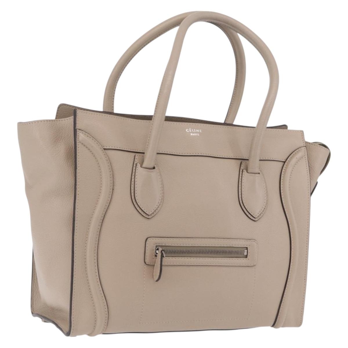 CELINE Luggage Phantom Hand Bag Leather Beige Silver Auth 209068V