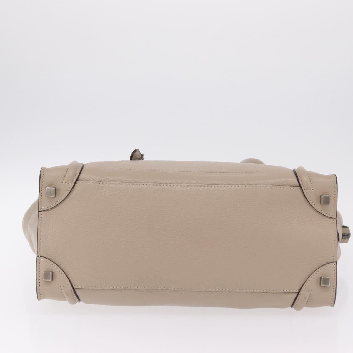 CELINE Luggage Phantom Hand Bag Leather Beige Silver Auth 209068V