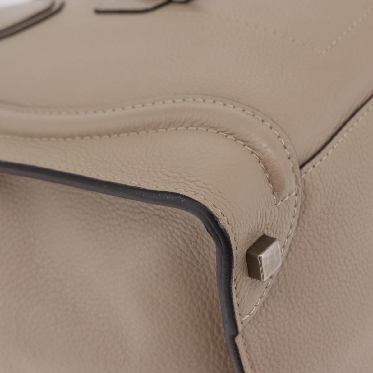 CELINE Luggage Phantom Hand Bag Leather Beige Silver Auth 209068V