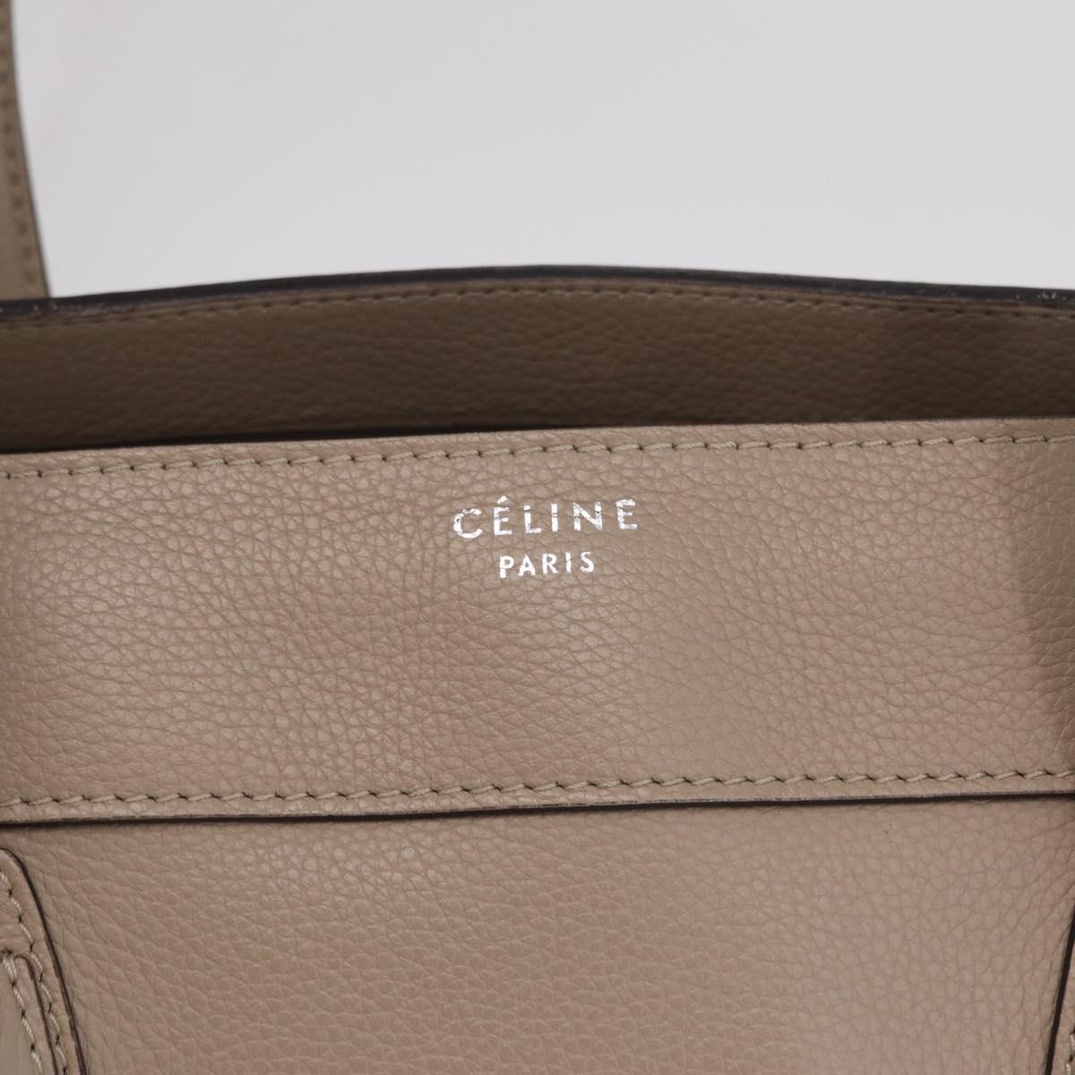 CELINE Luggage Phantom Hand Bag Leather Beige Silver Auth 209068V