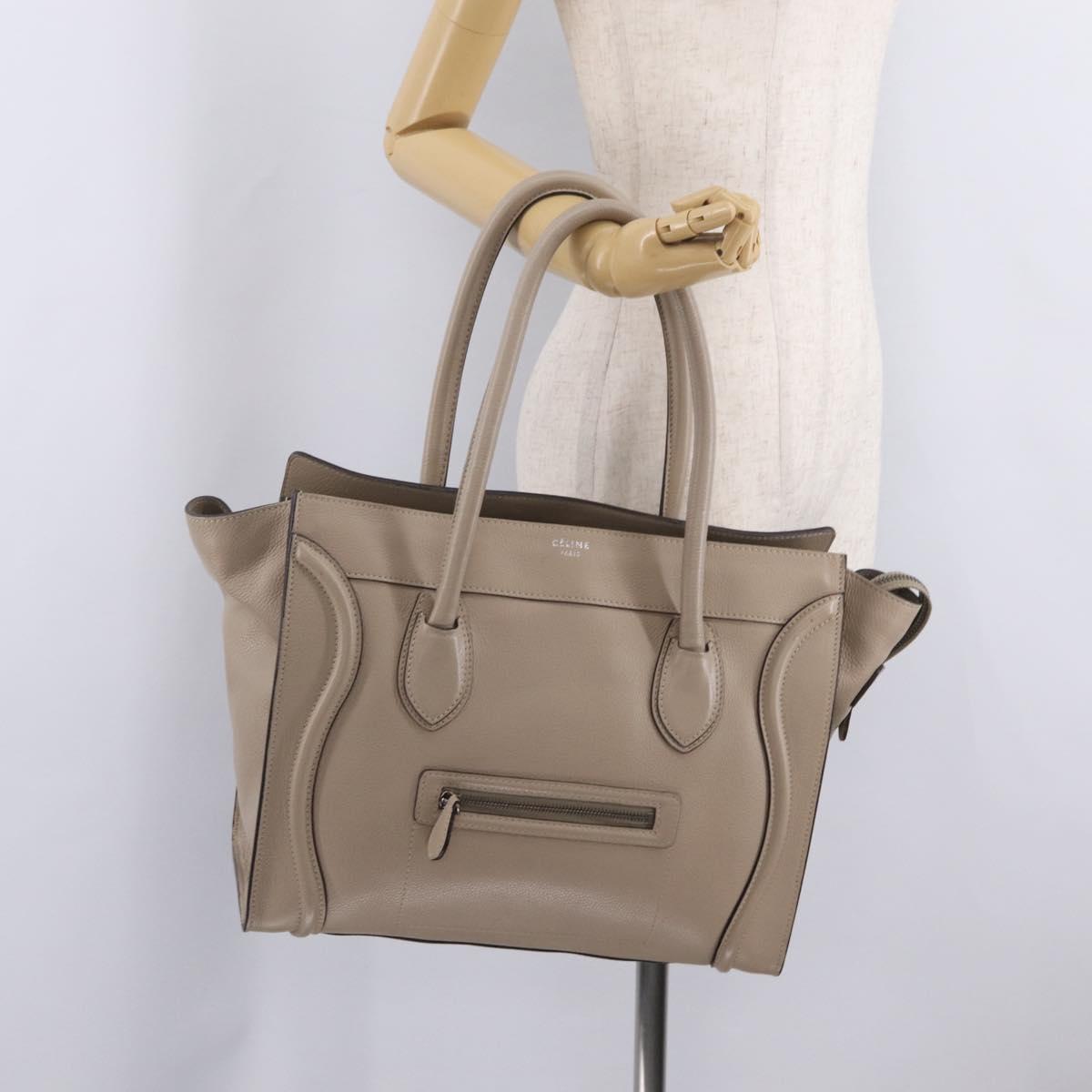 CELINE Luggage Phantom Hand Bag Leather Beige Silver Auth 209068V
