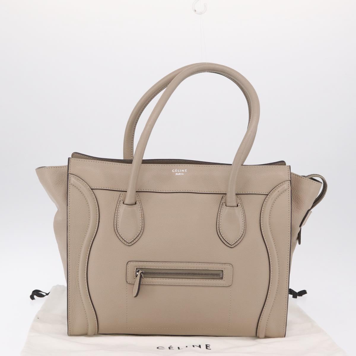 CELINE Luggage Phantom Hand Bag Leather Beige Silver Auth 209068V