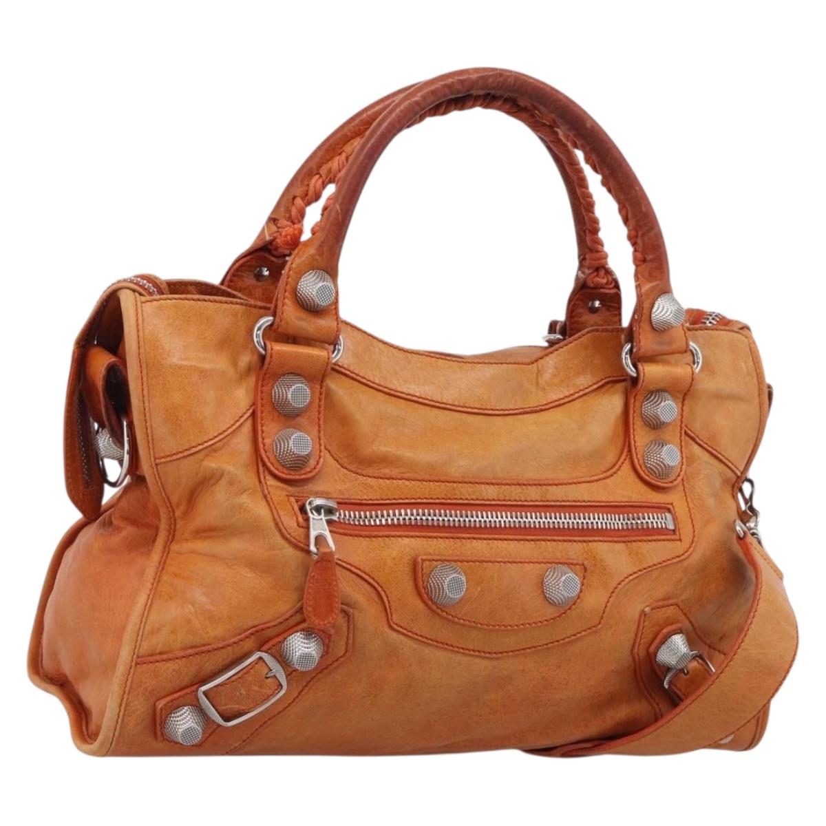 Balenciaga The Giant City Hand Bag Leather 2way Orange 173084 Auth 209082A