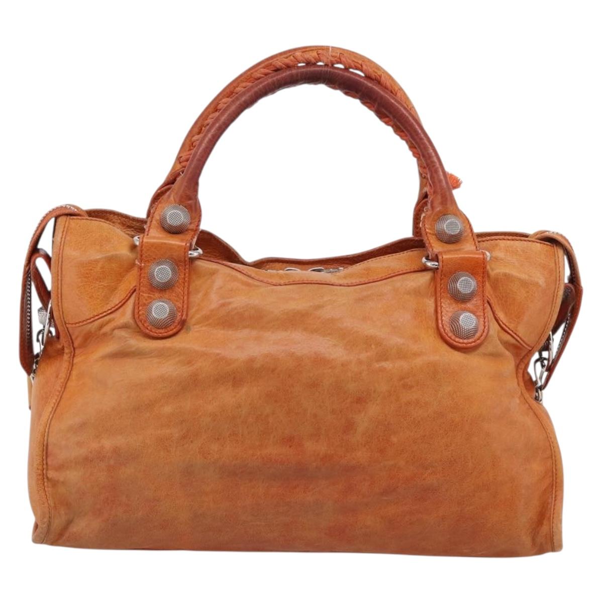Balenciaga The Giant City Hand Bag Leather 2way Orange 173084 Auth 209082A