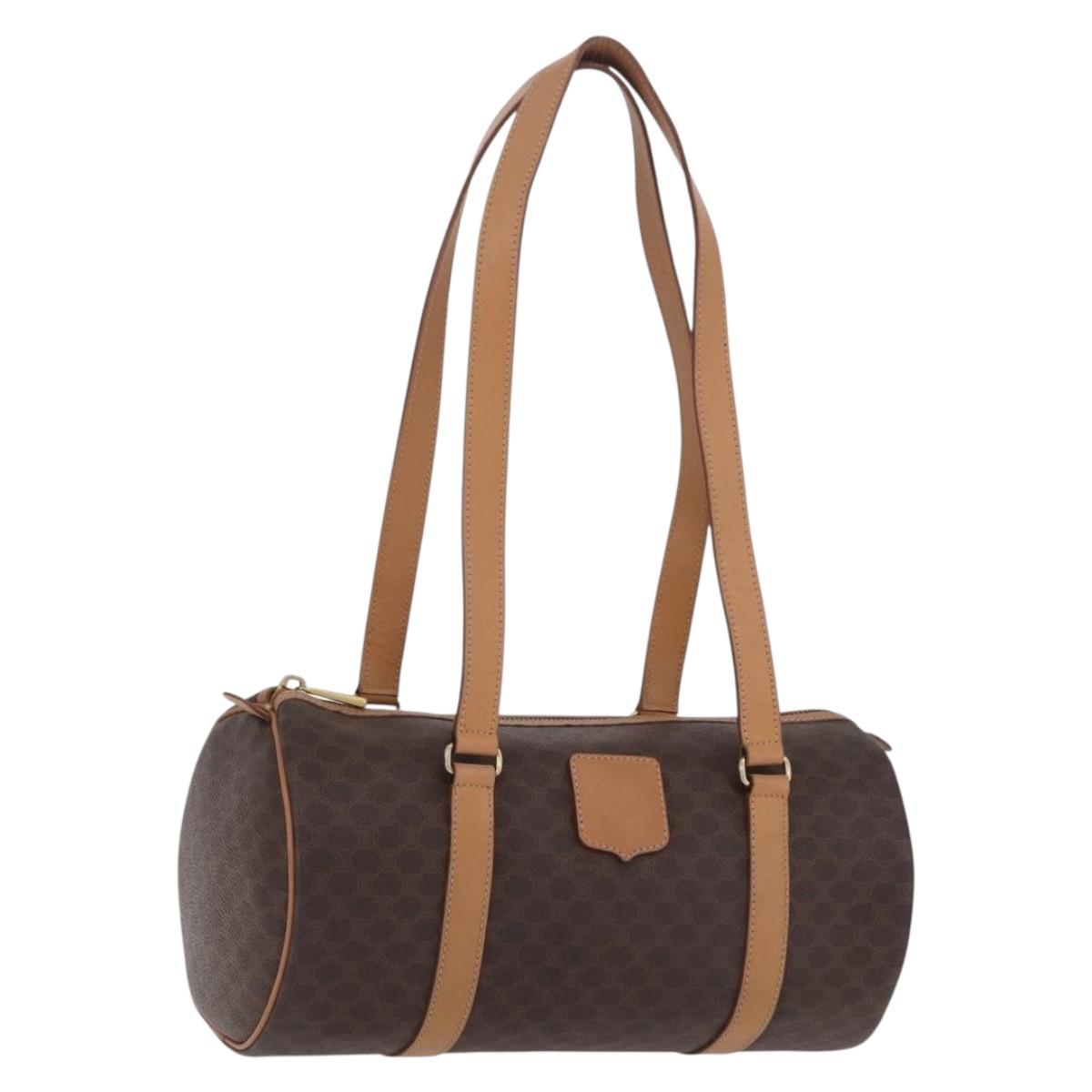 CELINE Macadam Hand Bag PVC Brown Gold Tone Auth 209086A