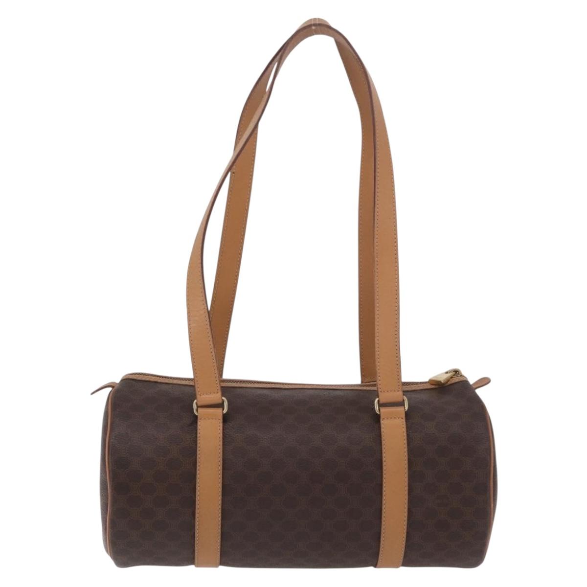 CELINE Macadam Hand Bag PVC Brown Gold Tone Auth 209086A