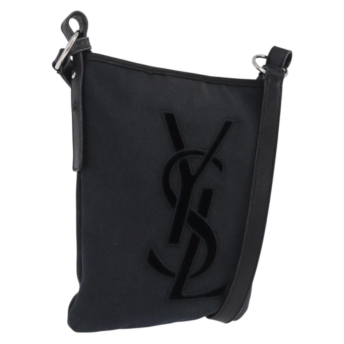 Saint Laurent Shoulder Bag Canvas Black Silver Auth 209089
