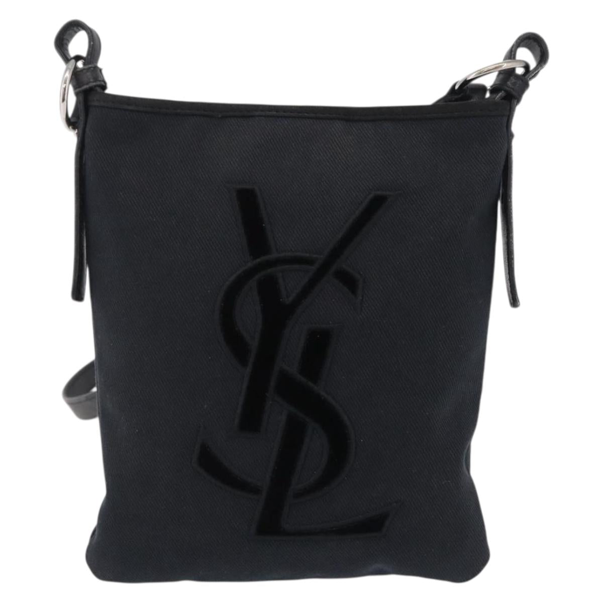 Saint Laurent Shoulder Bag Canvas Black Silver Auth 209089