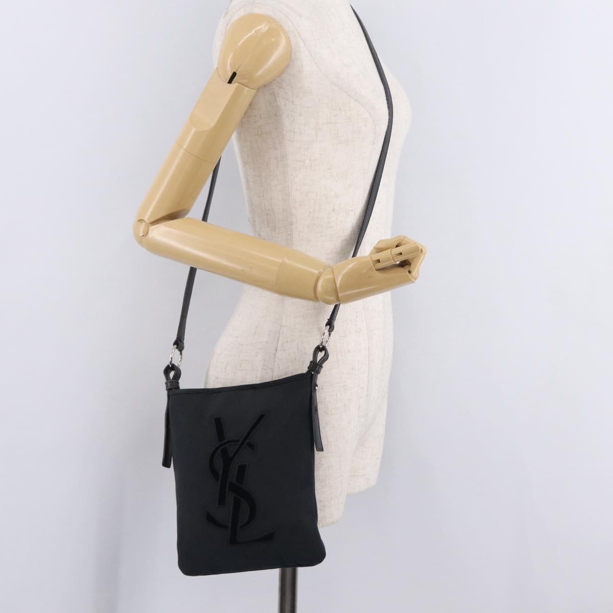 Saint Laurent Shoulder Bag Canvas Black Silver Auth 209089