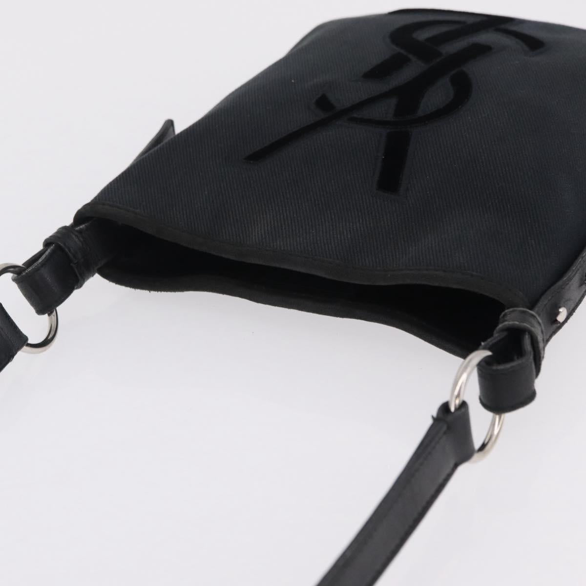 Saint Laurent Shoulder Bag Canvas Black Silver Auth 209089