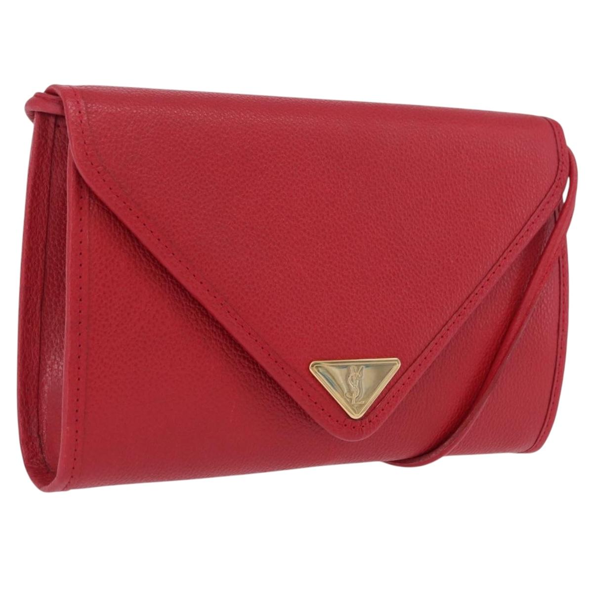 Saint Laurent Shoulder Bag Leather Red Gold Tone Auth 209090A