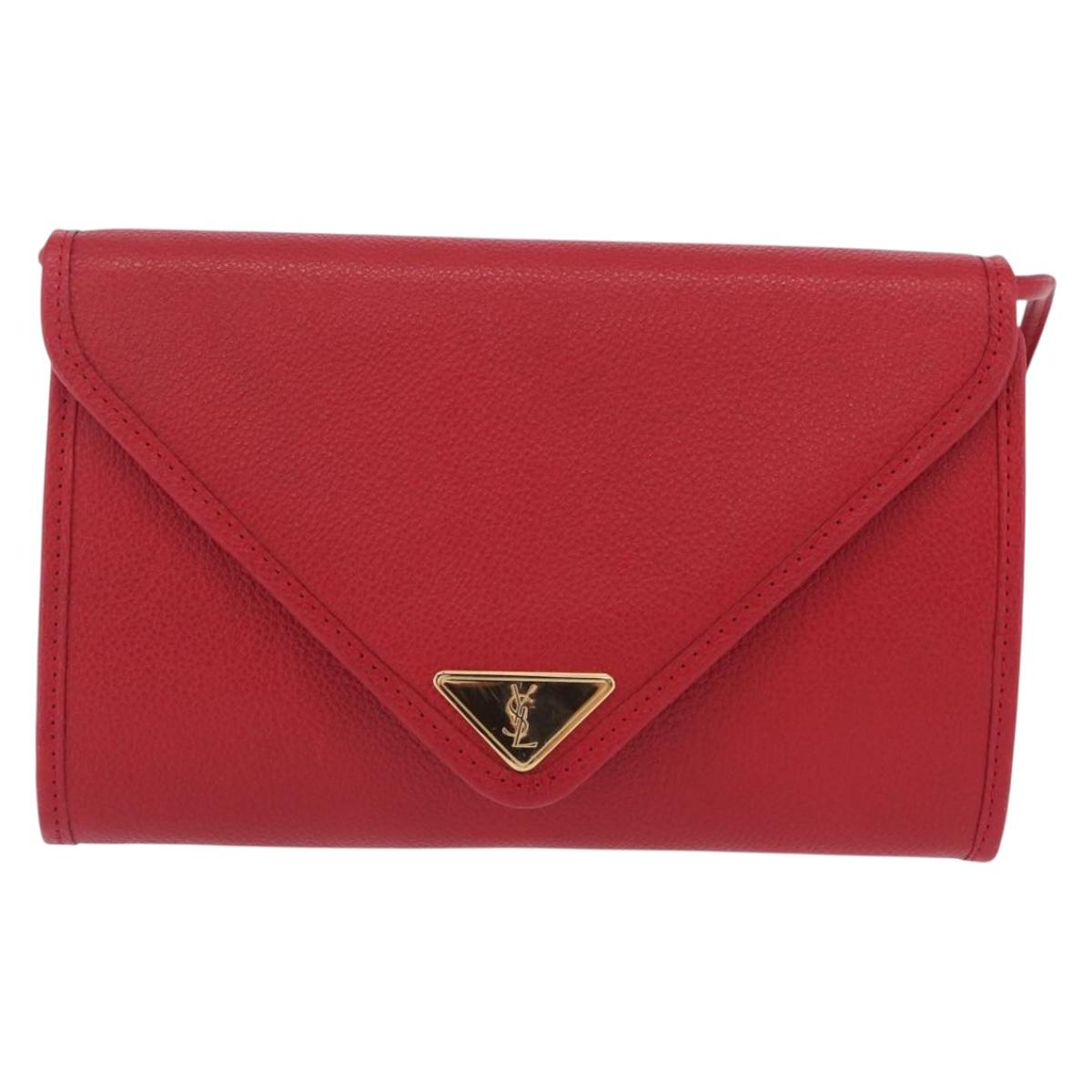 Saint Laurent Shoulder Bag Leather Red Gold Tone Auth 209090A