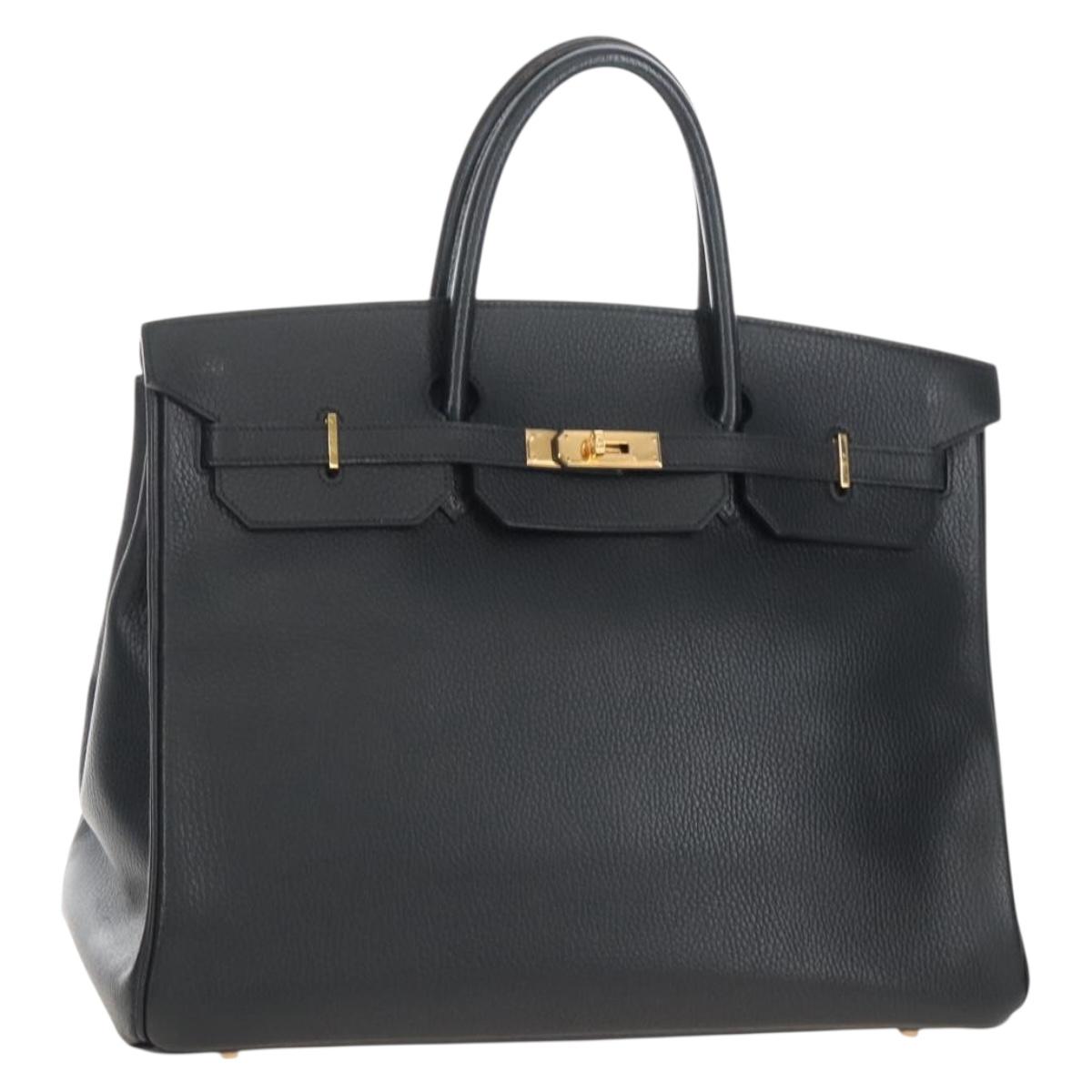 HERMES Birkin 40 Hand Bag Taurillon Clemence Black Gold Tone Auth 209093SM
