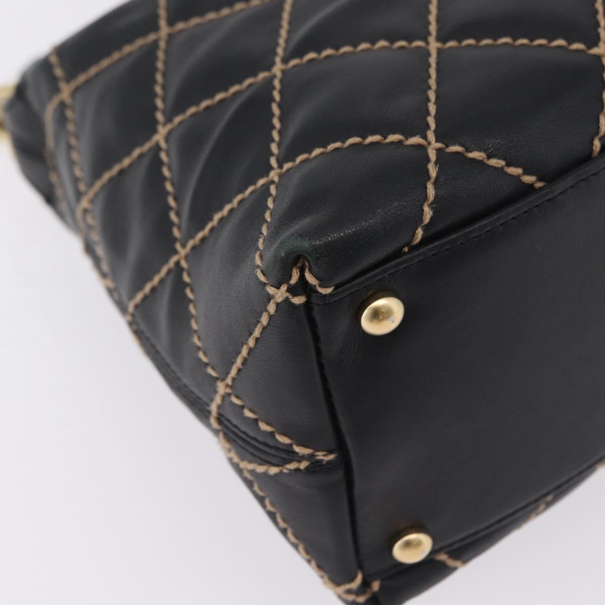 CHANEL Wild Stitch Shoulder Bag Leather Black Gold Tone CC Auth 209100A
