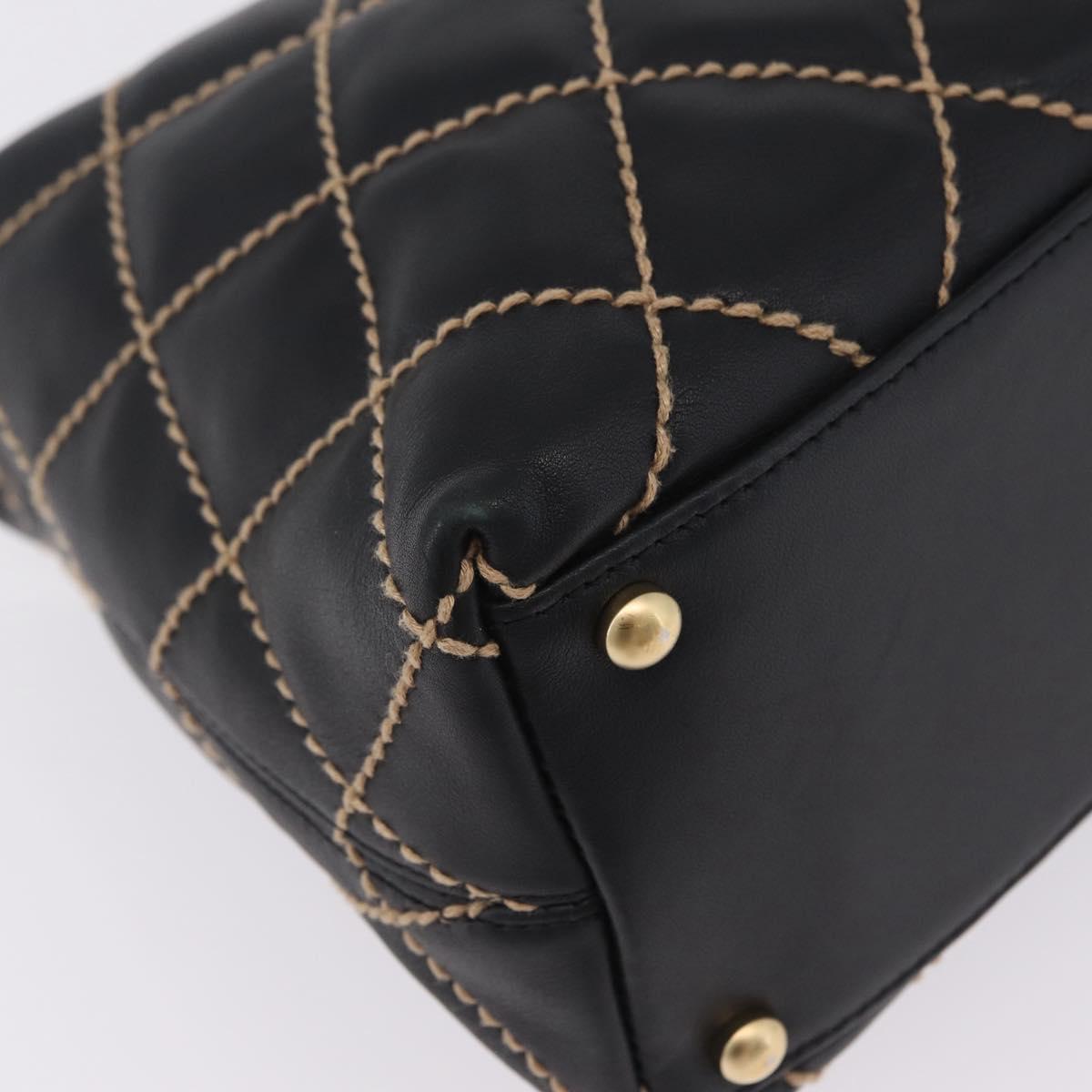 CHANEL Wild Stitch Shoulder Bag Leather Black Gold Tone CC Auth 209100A