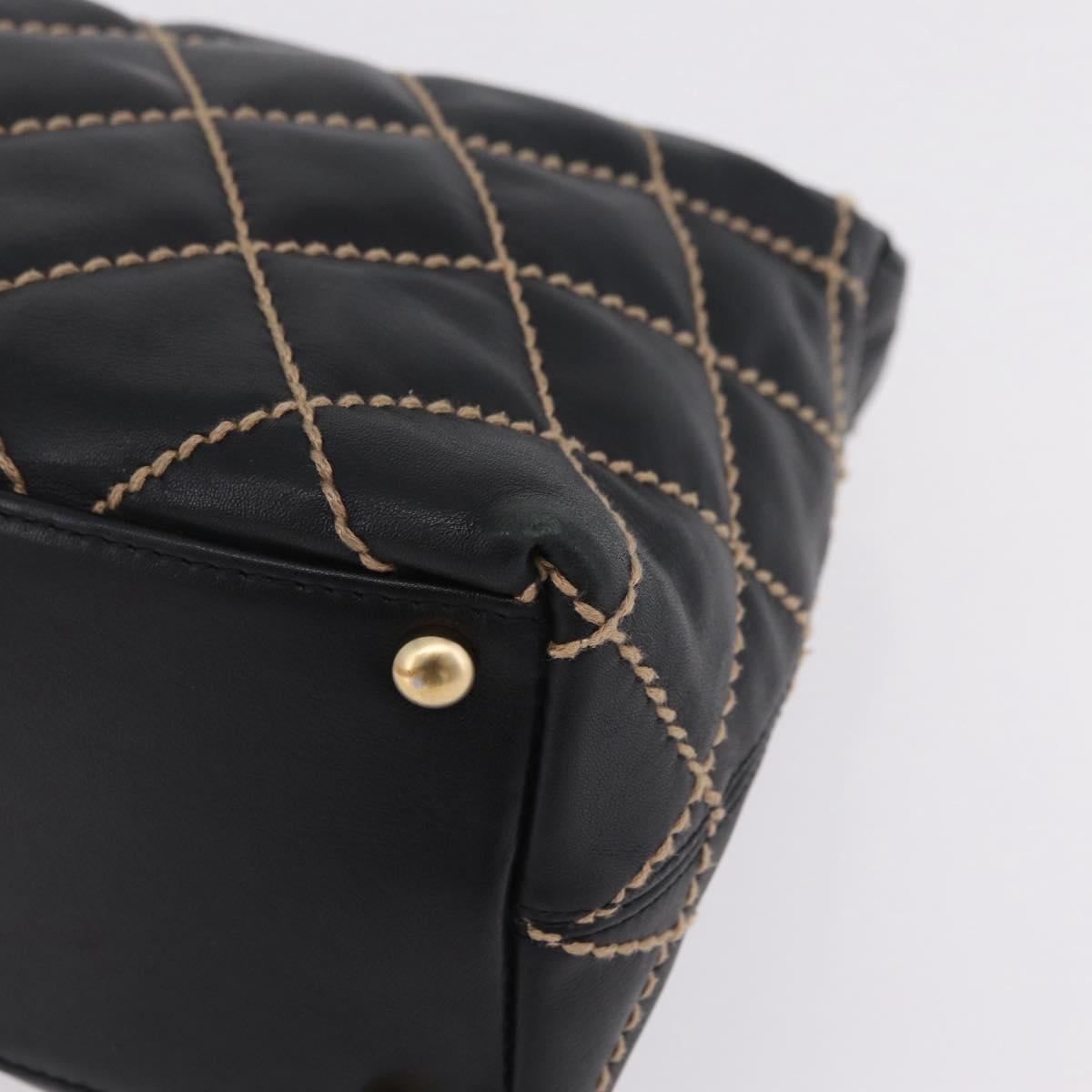 CHANEL Wild Stitch Shoulder Bag Leather Black Gold Tone CC Auth 209100A