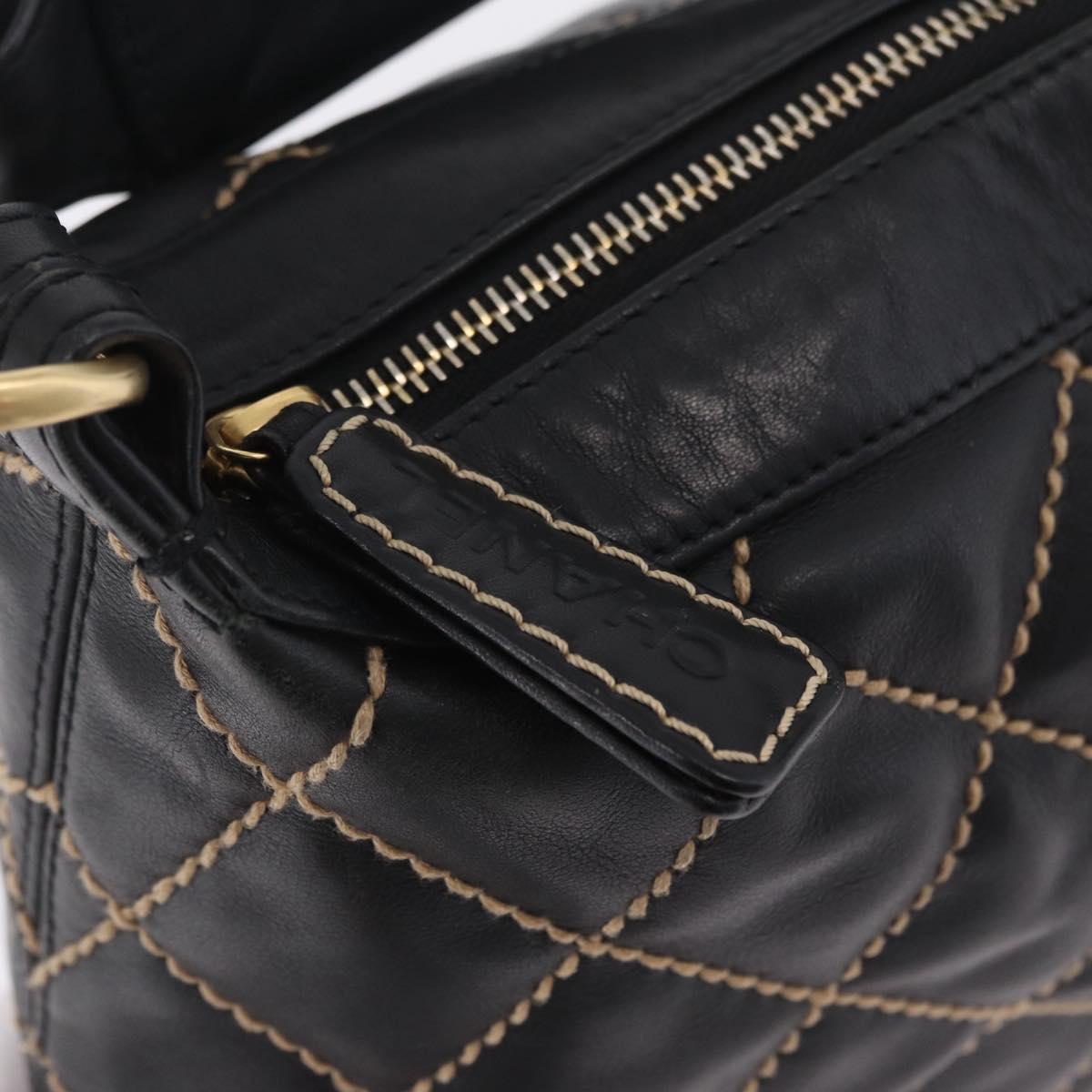 CHANEL Wild Stitch Shoulder Bag Leather Black Gold Tone CC Auth 209100A