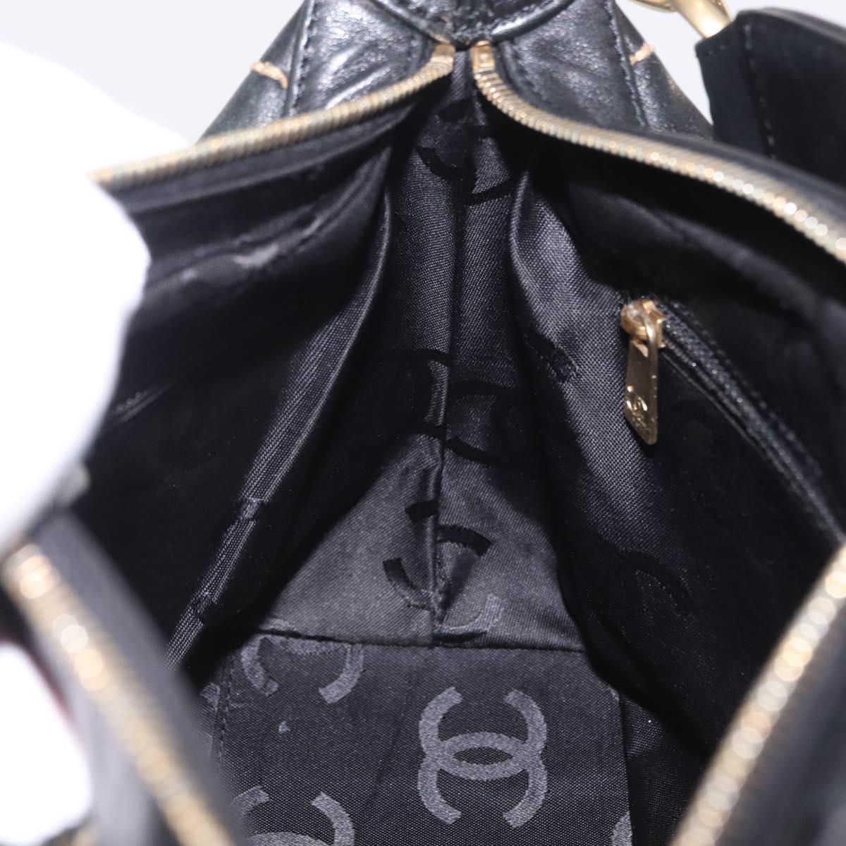 CHANEL Wild Stitch Shoulder Bag Leather Black Gold Tone CC Auth 209100A