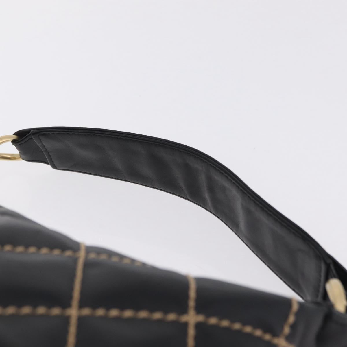 CHANEL Wild Stitch Shoulder Bag Leather Black Gold Tone CC Auth 209100A