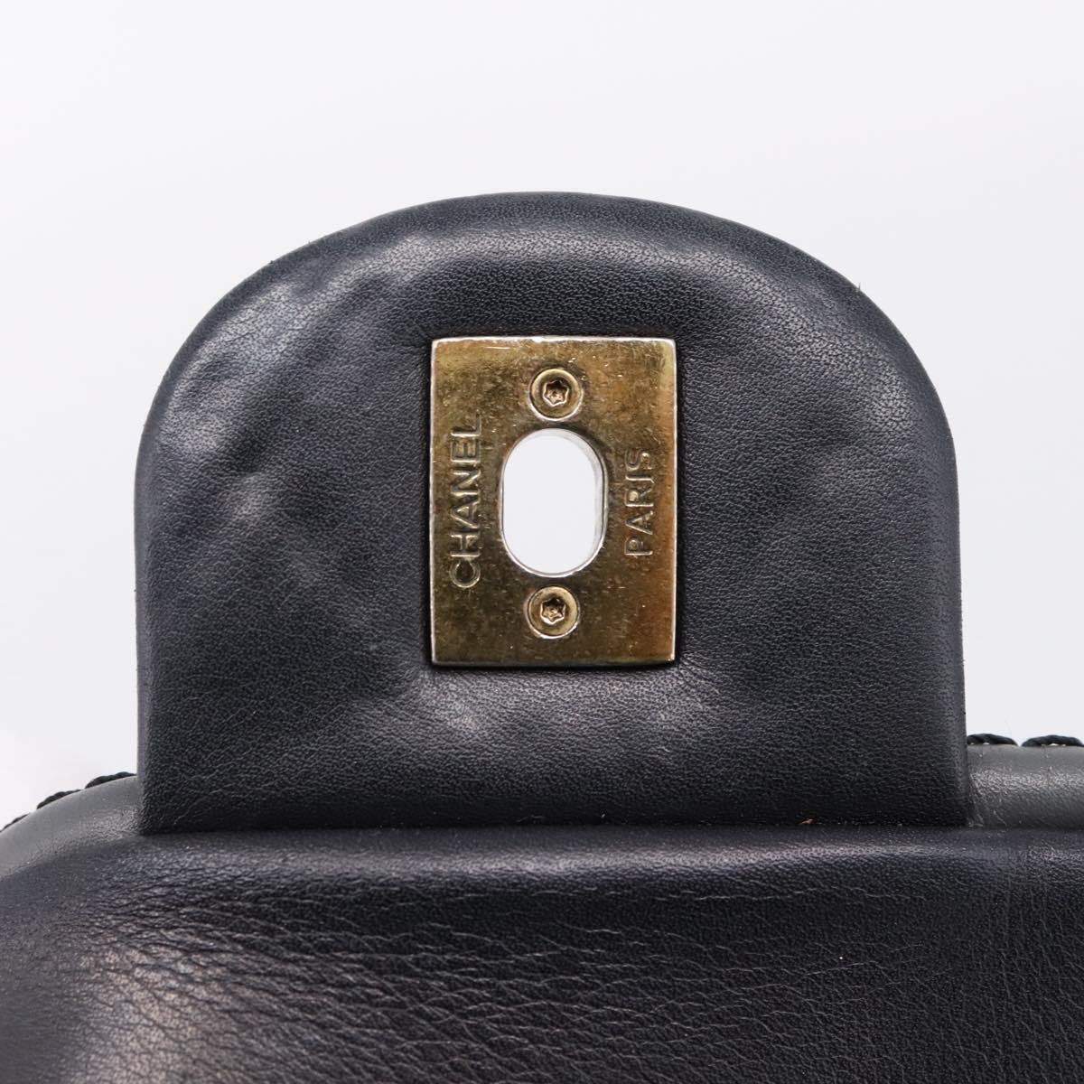 CHANEL Wild Stitch Chain Shoulder Bag Leather Black Gold Tone CC Auth 209101V