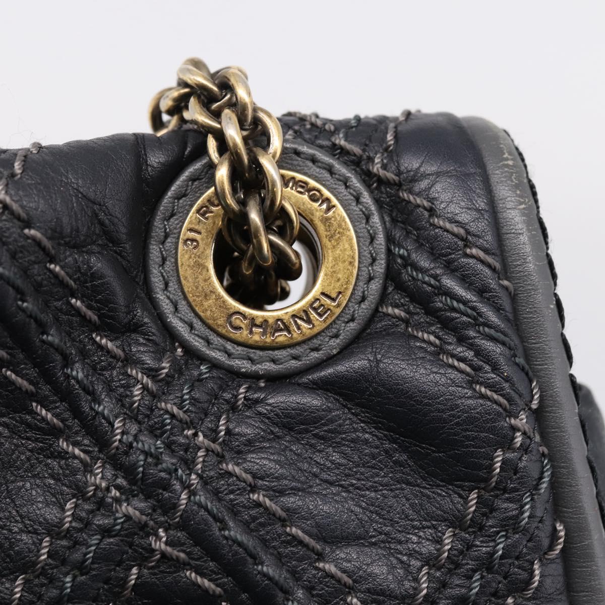 CHANEL Wild Stitch Chain Shoulder Bag Leather Black Gold Tone CC Auth 209101V