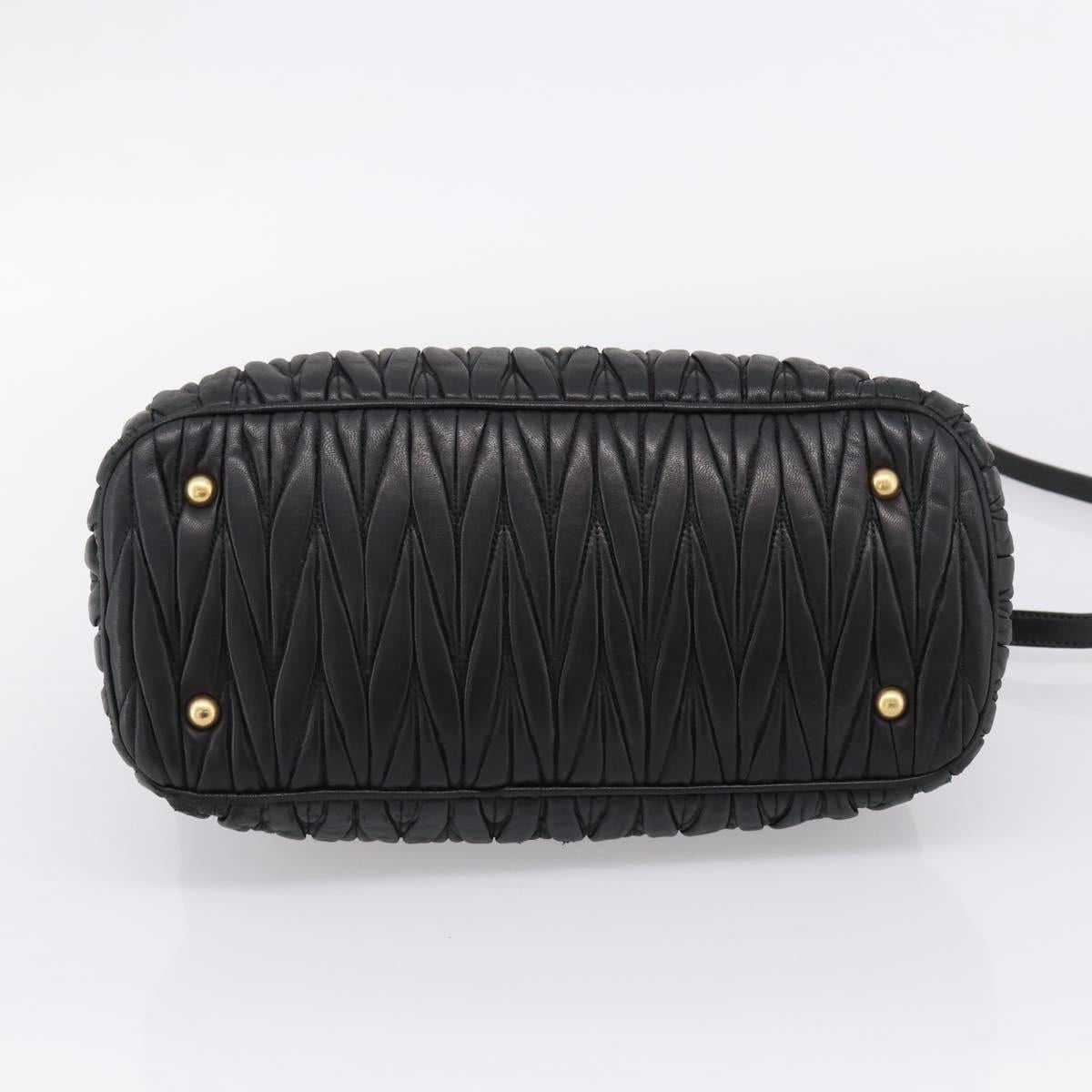 Miu Miu Matelasse Hand Bag Leather 2way Black Gold Tone Auth 209103A
