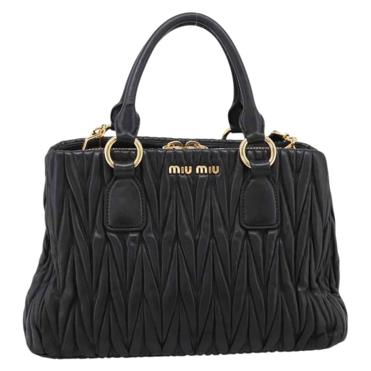 Miu Miu Matelasse Hand Bag Leather 2way Black Gold Tone Auth 209103A
