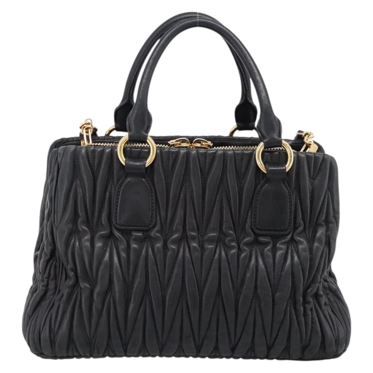 Miu Miu Matelasse Hand Bag Leather 2way Black Gold Tone Auth 209103A