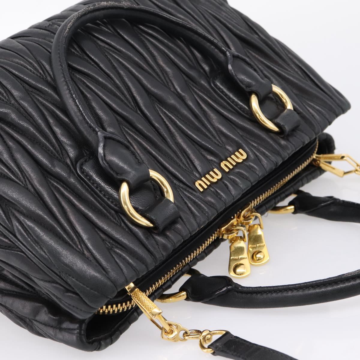 Miu Miu Matelasse Hand Bag Leather 2way Black Gold Tone Auth 209103A