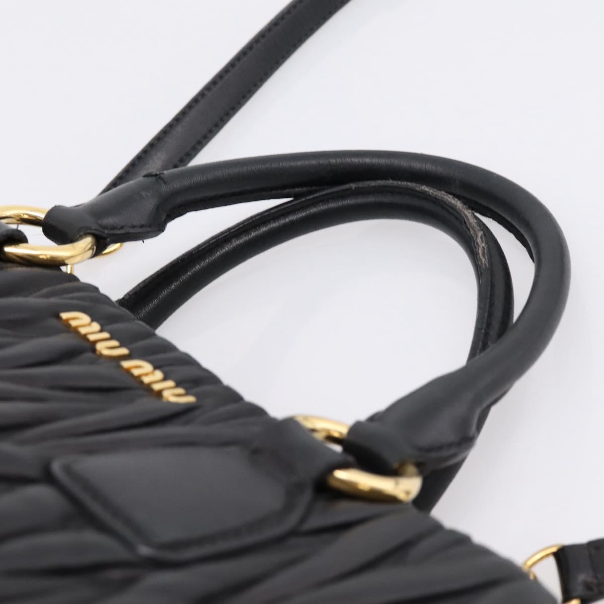 Miu Miu Matelasse Hand Bag Leather 2way Black Gold Tone Auth 209103A