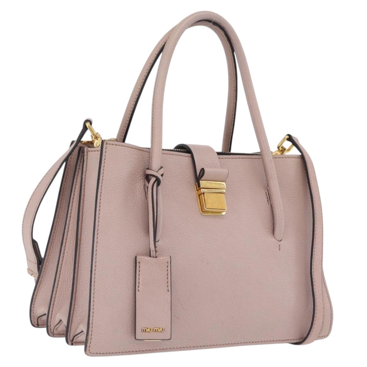 Miu Miu Hand Bag Leather 2way Beige Gold Tone Auth 209104