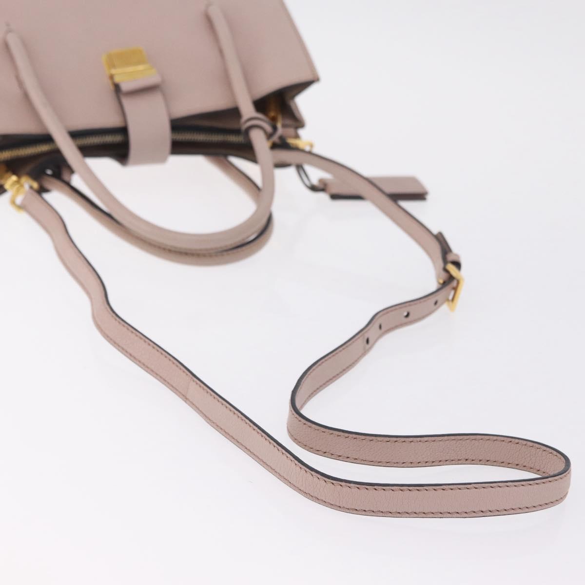 Miu Miu Hand Bag Leather 2way Beige Gold Tone Auth 209104