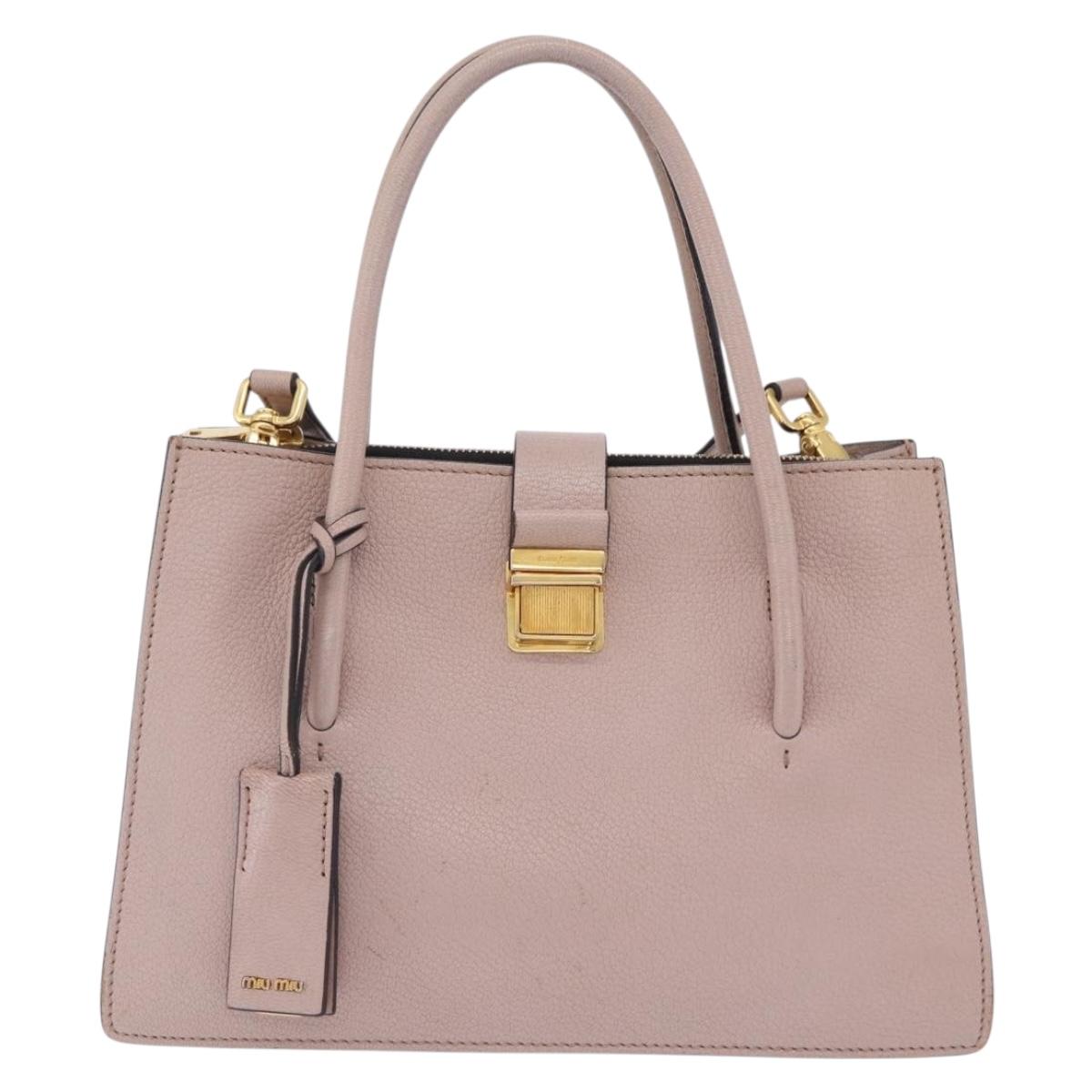 Miu Miu Hand Bag Leather 2way Beige Gold Tone Auth 209104