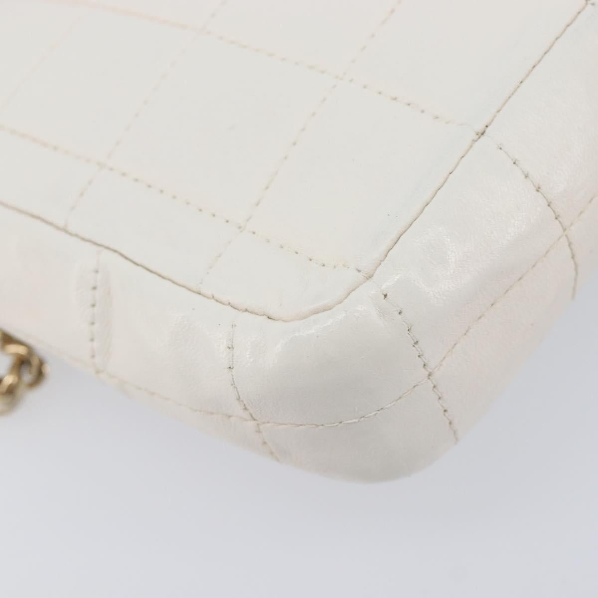 CHANEL Choco Bar Shoulder Bag Lamb Skin White Gold Tone CC Auth 209121
