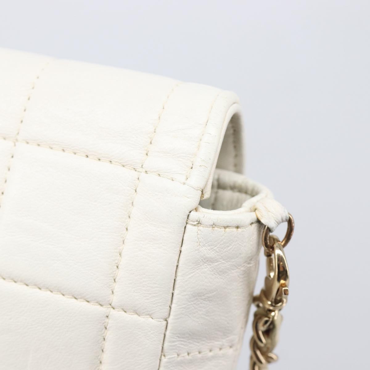 CHANEL Choco Bar Shoulder Bag Lamb Skin White Gold Tone CC Auth 209121