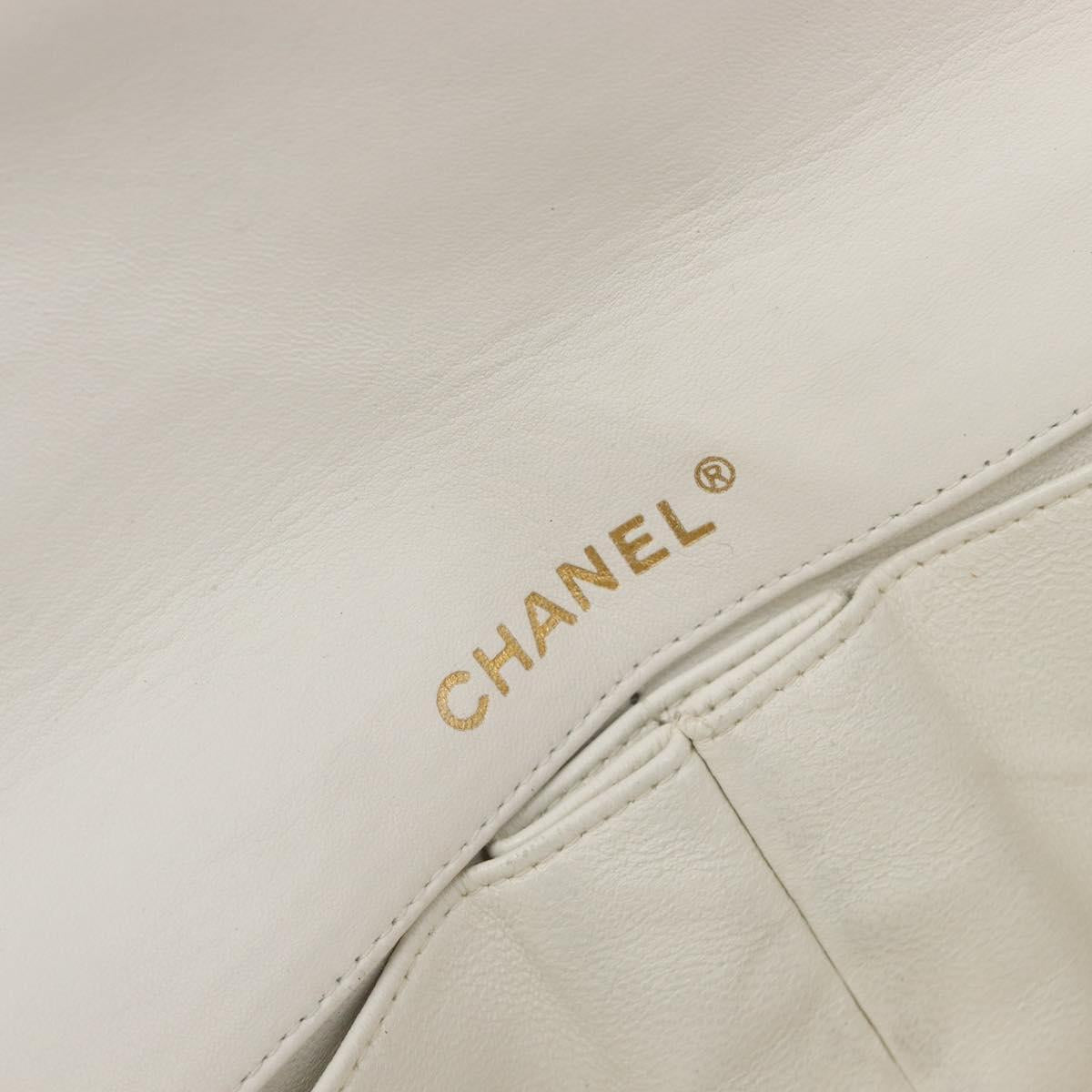 CHANEL Choco Bar Shoulder Bag Lamb Skin White Gold Tone CC Auth 209121