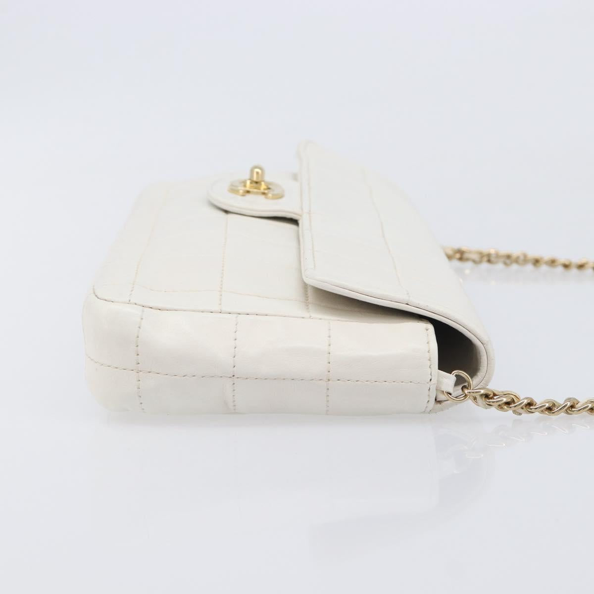 CHANEL Choco Bar Shoulder Bag Lamb Skin White Gold Tone CC Auth 209121