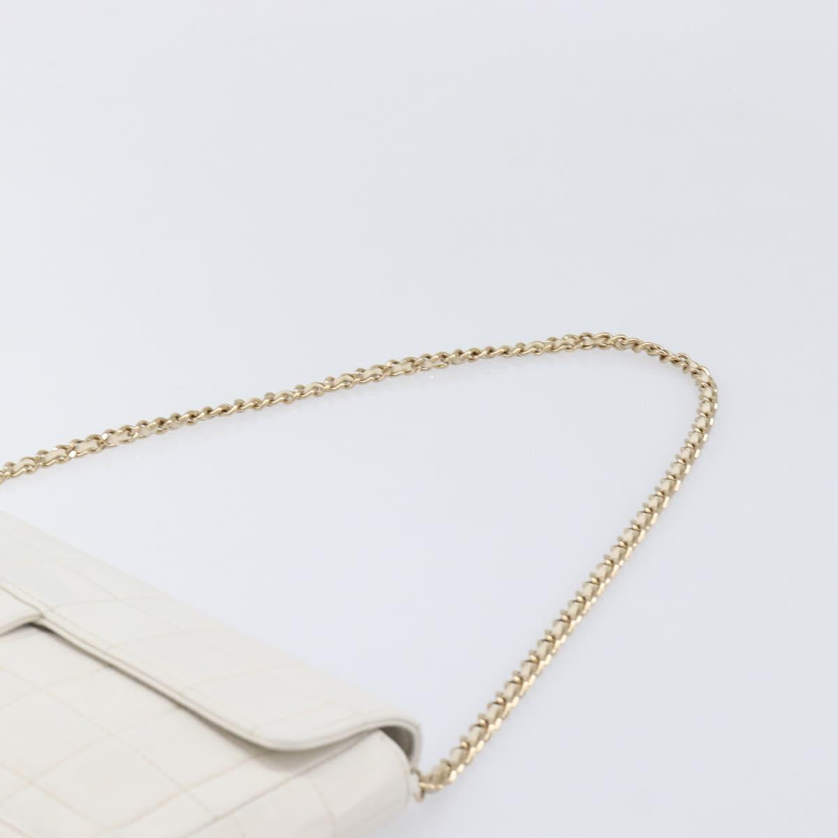 CHANEL Choco Bar Shoulder Bag Lamb Skin White Gold Tone CC Auth 209121