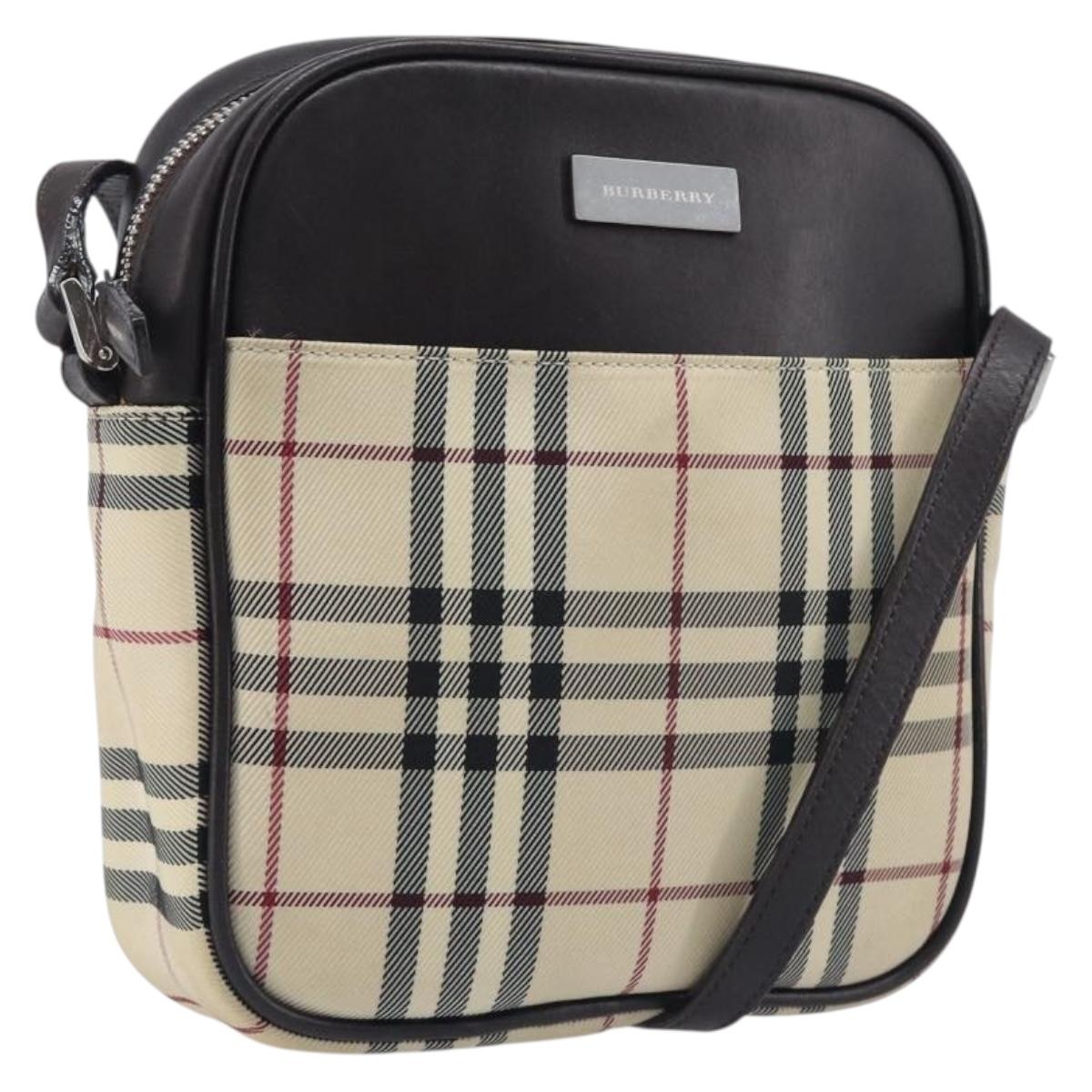 BURBERRY Nova Check Shoulder Bag Canvas Beige Silver Auth 209125A