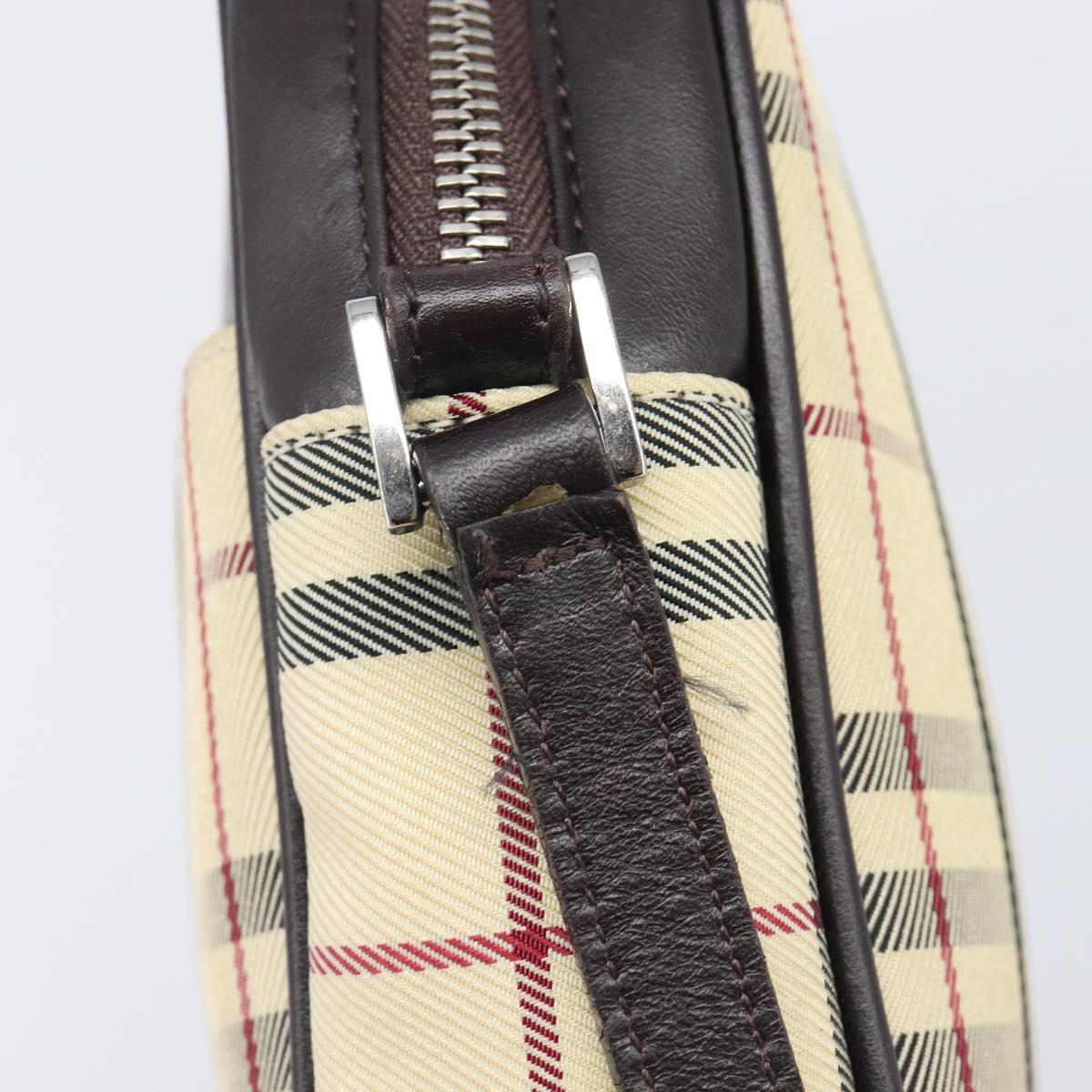 BURBERRY Nova Check Shoulder Bag Canvas Beige Silver Auth 209125A
