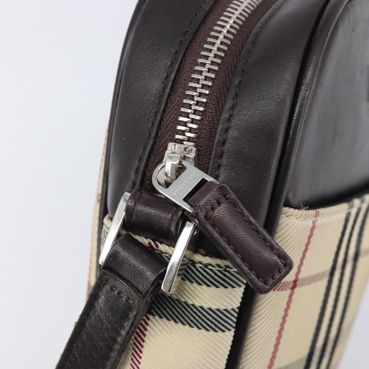 BURBERRY Nova Check Shoulder Bag Canvas Beige Silver Auth 209125A
