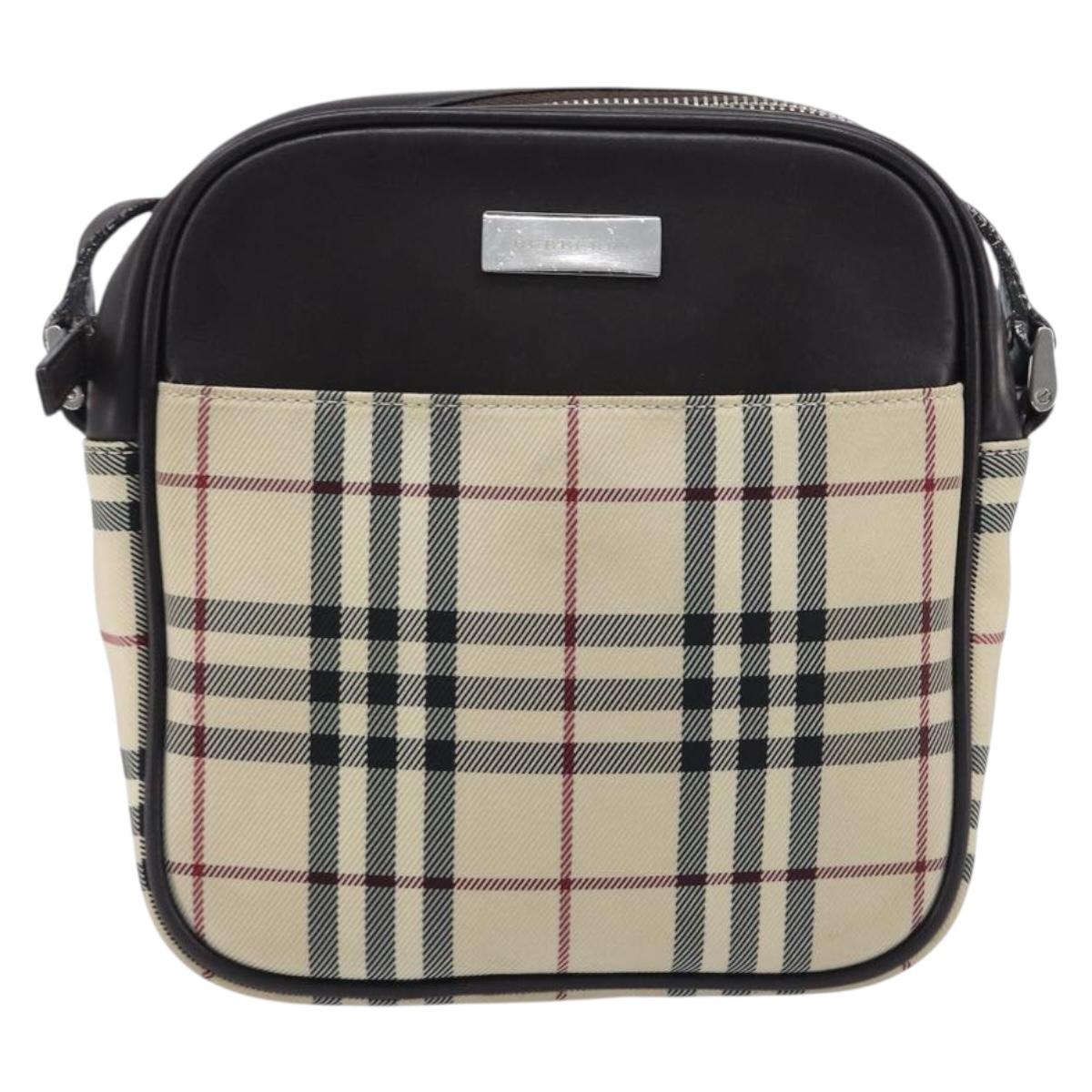 BURBERRY Nova Check Shoulder Bag Canvas Beige Silver Auth 209125A