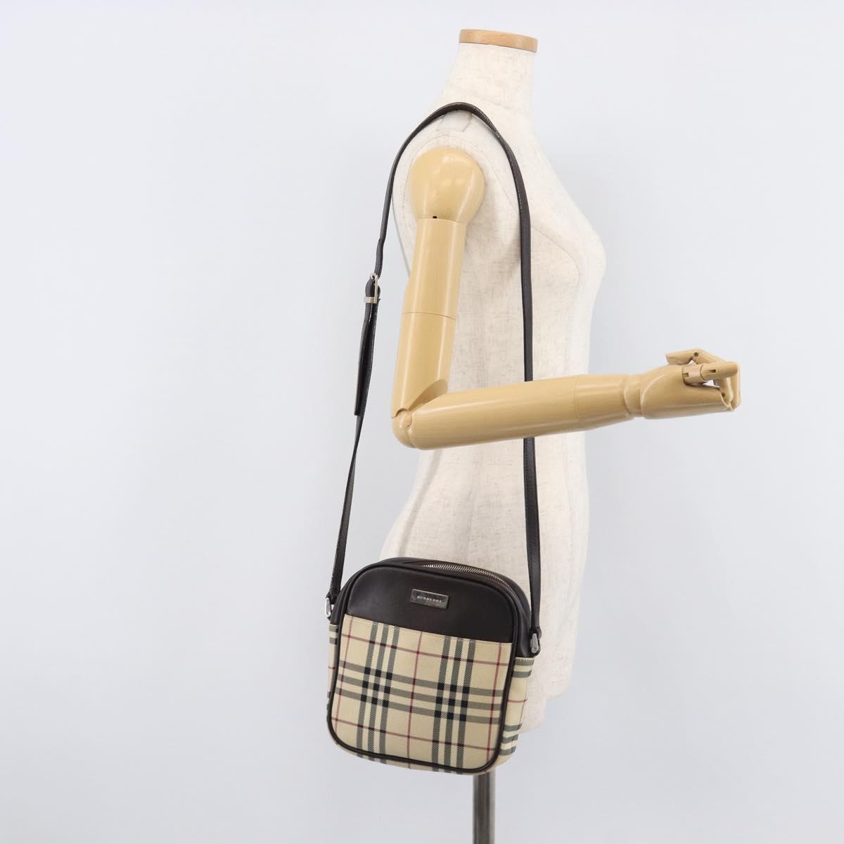 BURBERRY Nova Check Shoulder Bag Canvas Beige Silver Auth 209125A
