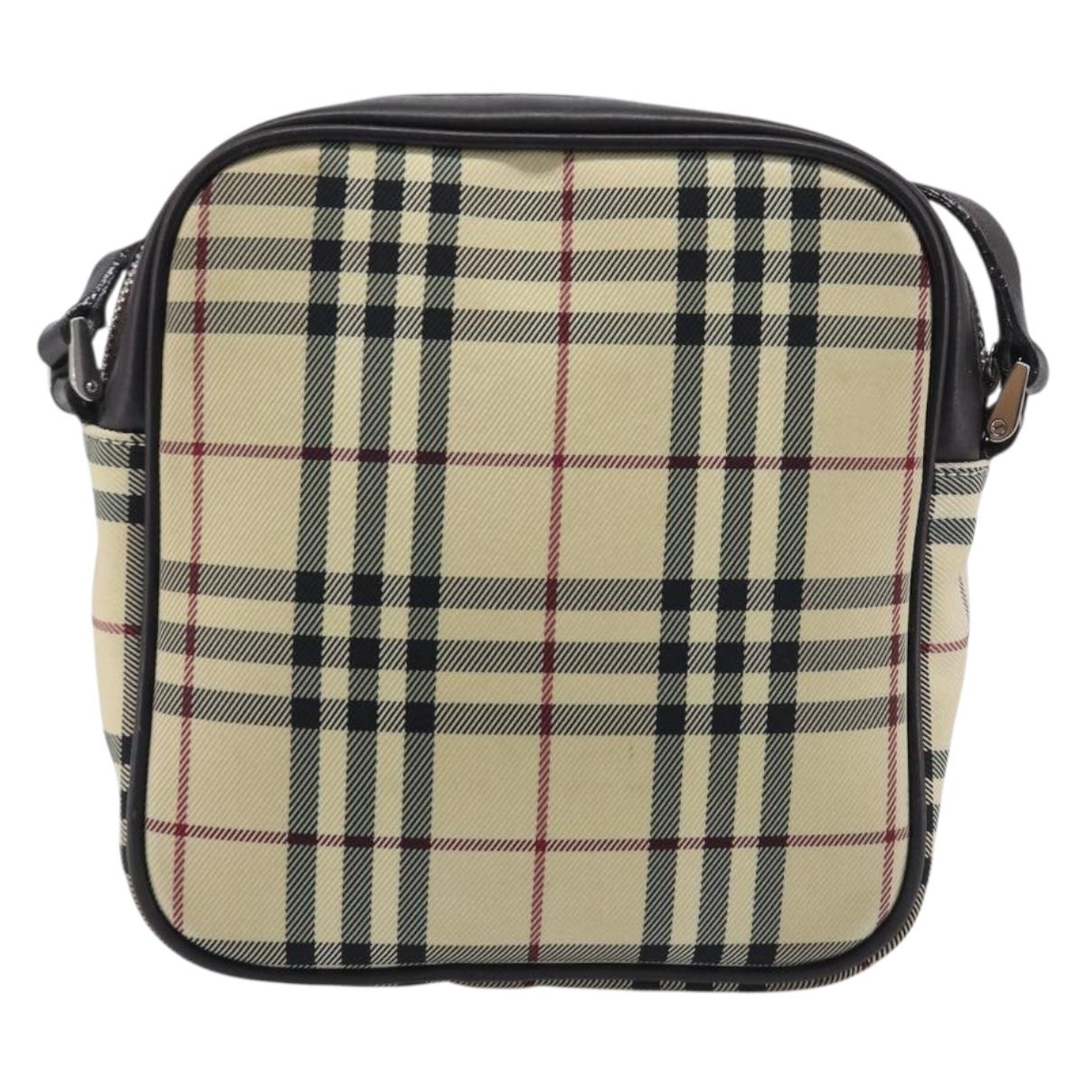 BURBERRY Nova Check Shoulder Bag Canvas Beige Silver Auth 209125A