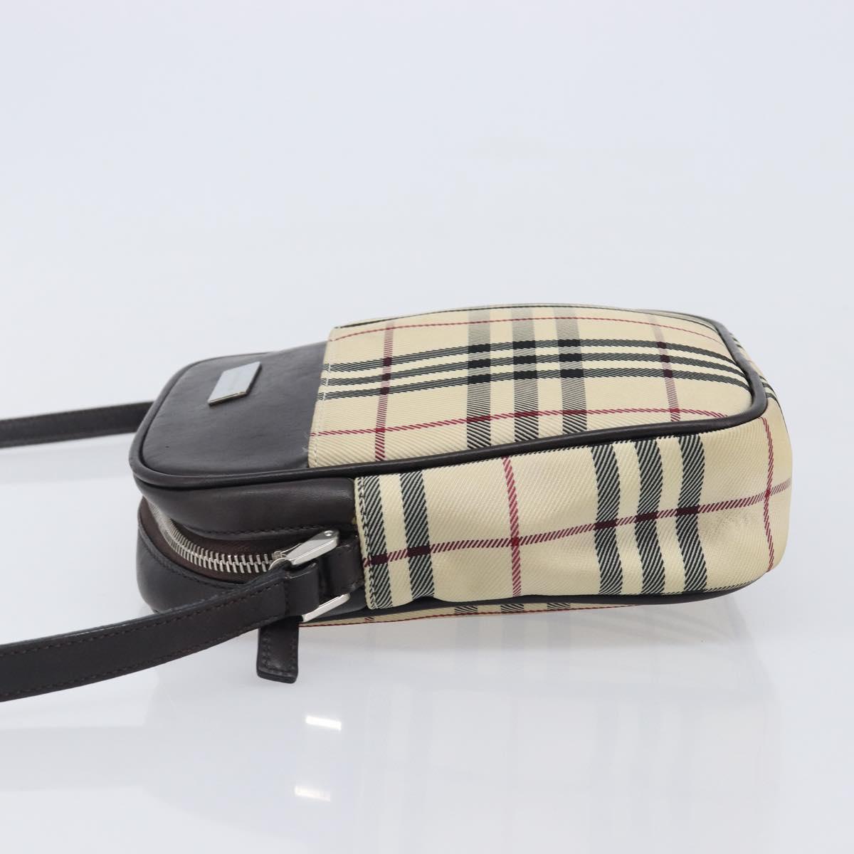 BURBERRY Nova Check Shoulder Bag Canvas Beige Silver Auth 209125A