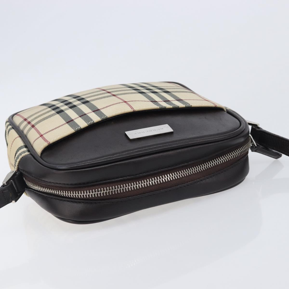 BURBERRY Nova Check Shoulder Bag Canvas Beige Silver Auth 209125A