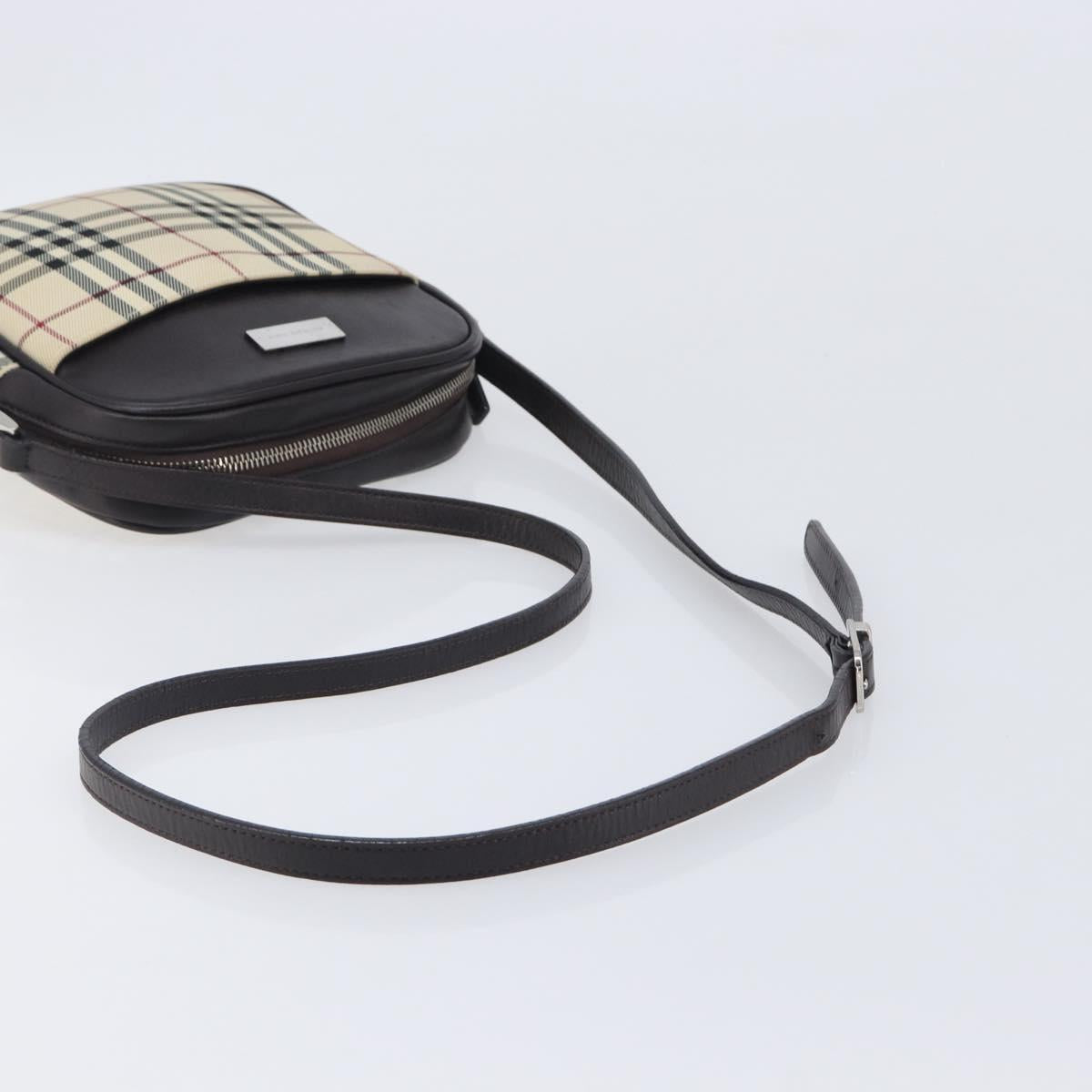 BURBERRY Nova Check Shoulder Bag Canvas Beige Silver Auth 209125A