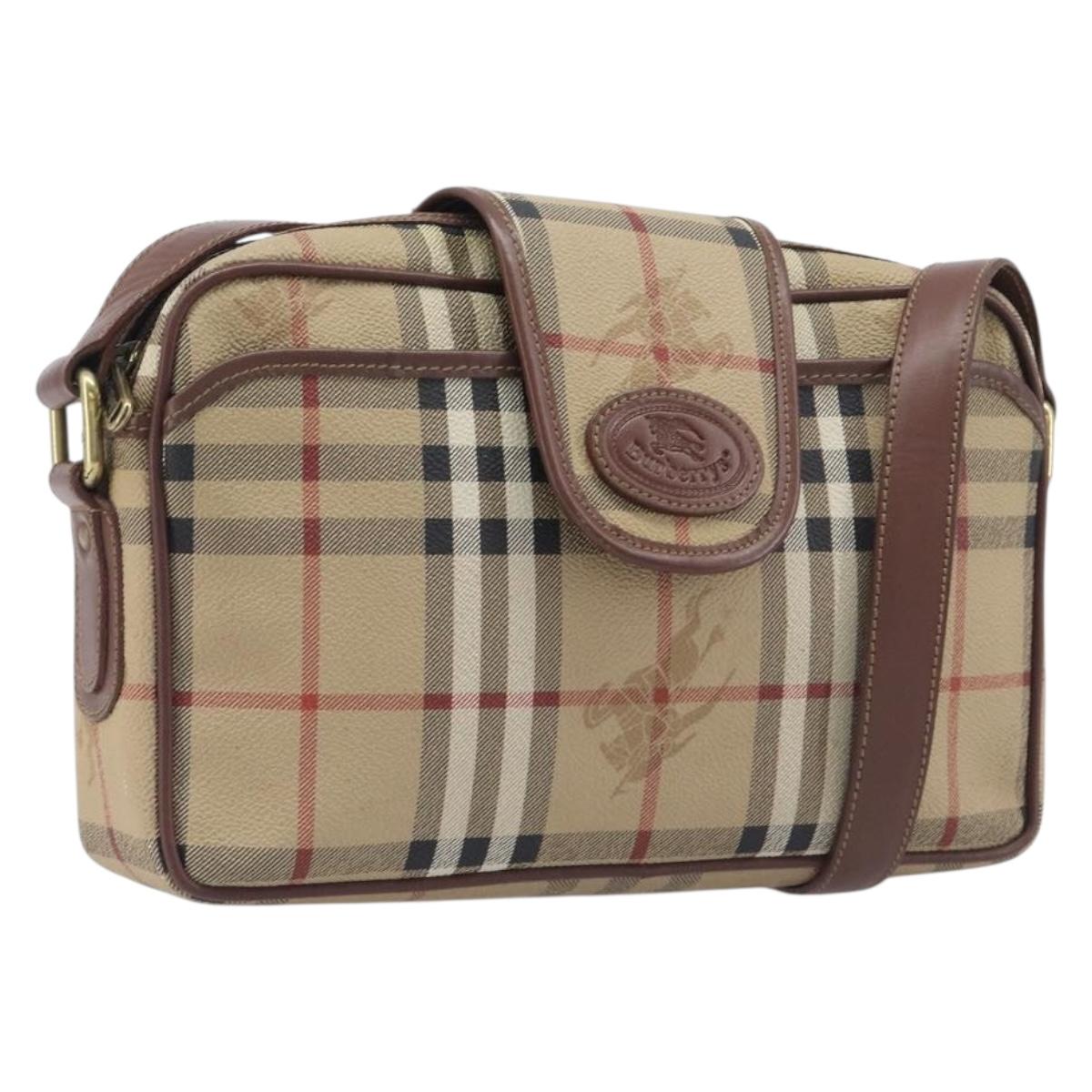 Burberrys Nova Check Shoulder Bag PVC Beige Gold Tone Auth 209127